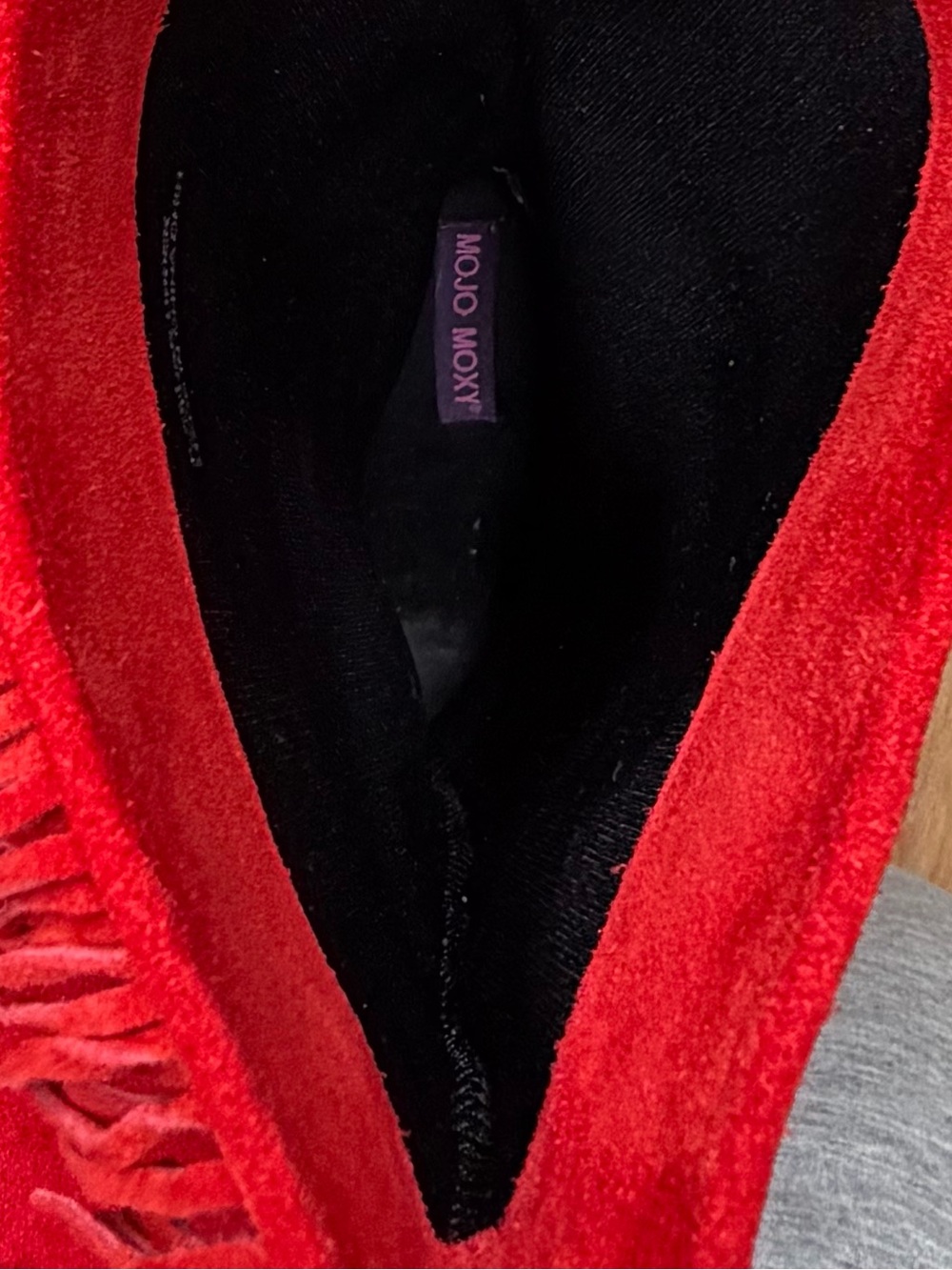 MOJO MOXY Women's Red Fringe Leather Platform Boots Stiletto Heel 8.5 - Picture 8 of 14